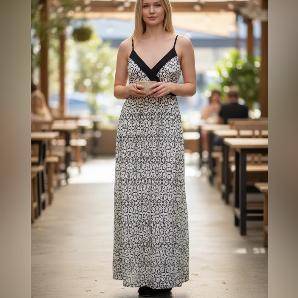 MSK Elegant Black and White V-neck tie back Women's Dress size